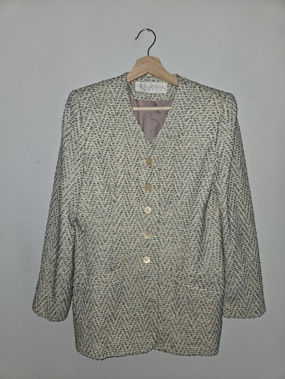 Doncaster Vintage Cotton Wool Blend Textured Blazer 10 Old Money Academia Tweed
